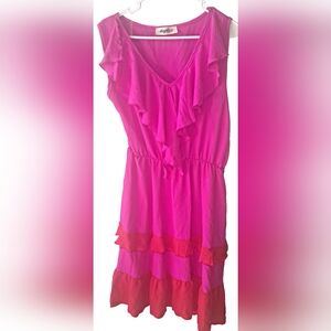 Fuchsia Ruffle-Trim Midi Dress
